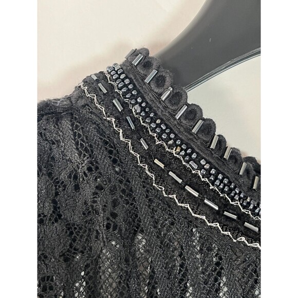 Blank Bl^nk London Beaded Lace Top Small Sheer Fairy Goth Neutral Classic Glam - Picture 7 of 10